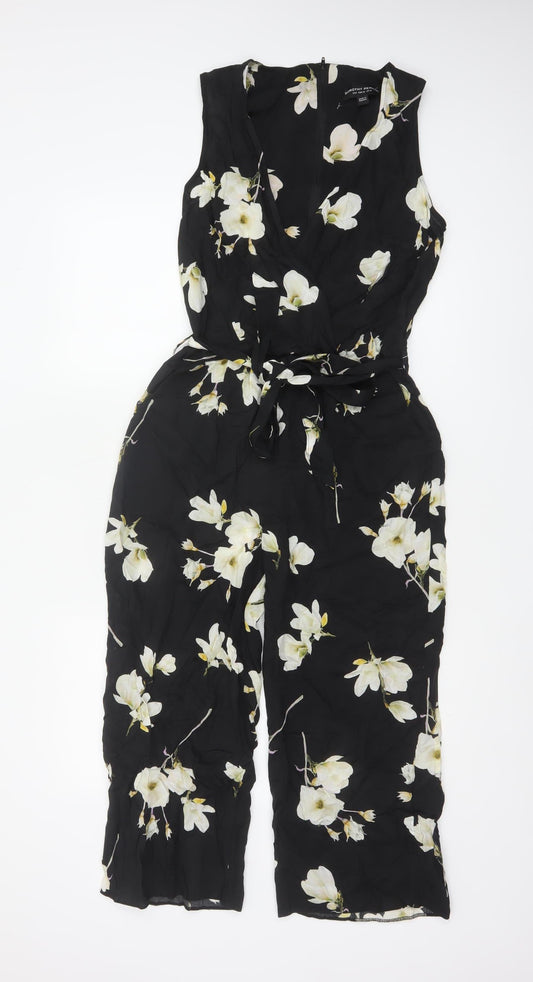 Dorothy Perkins Women Black Floral UK 10 Sleeveless Wide-Leg Jumpsuit