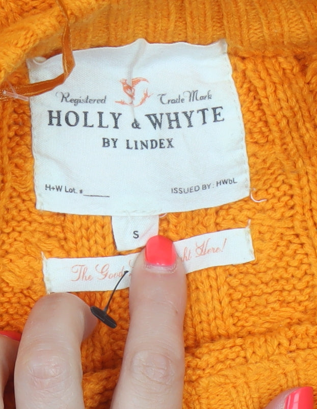 Holly & Whyte Women Orange S Cable Knit Crew Neck Jumper