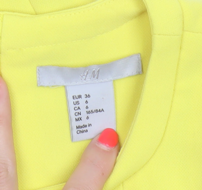 H&M Women Yellow UK 8 Fit & Flare Knee Length Pleated Dress