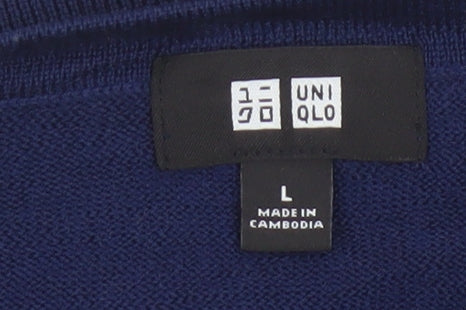 Uniqlo Men’s Blue Wool V-Neck Pullover Jumper Size L
