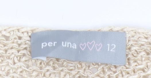 Per Una Women Ivory Open-Knit Cardigan Size 12 Short Sleeve