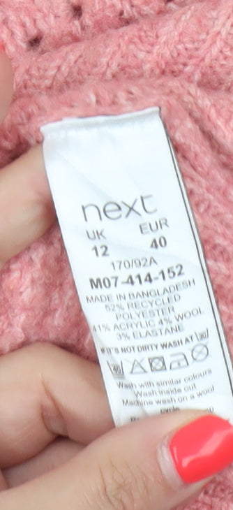 Next Women’s Pink UK 12 Cable Knit Puff Sleeve Crew Neck Jumper