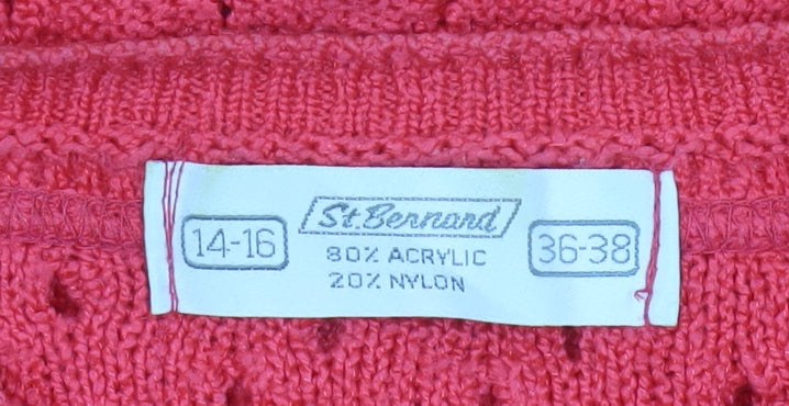 St Bernard Women’s Red Open-Knit Cardigan Size 14-16 Button Pockets