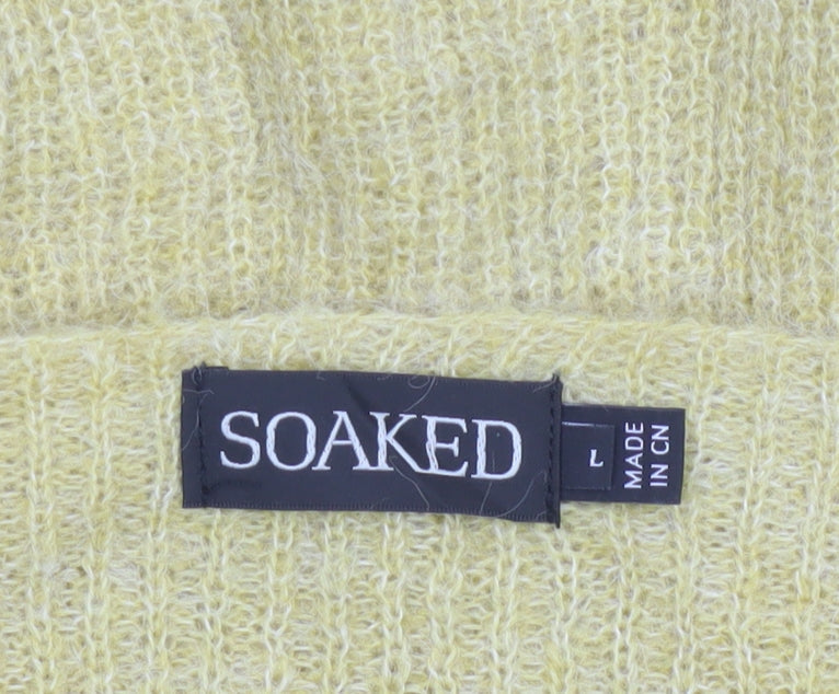 Soaked Women’s Yellow Mohair Blend Open Knit Pullover Jumper L