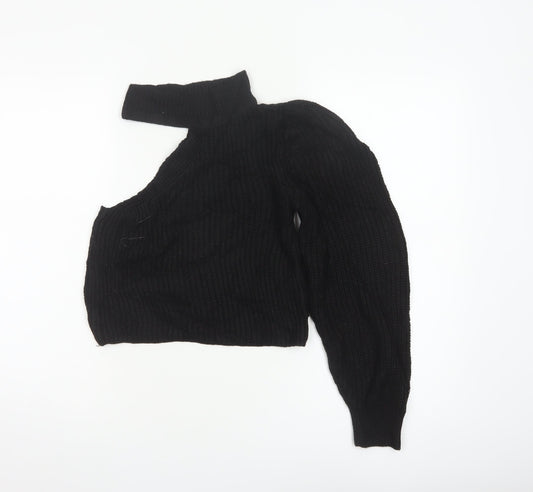 ASOS Women Black UK 8 Roll Neck Cable-Knit Pullover Jumper