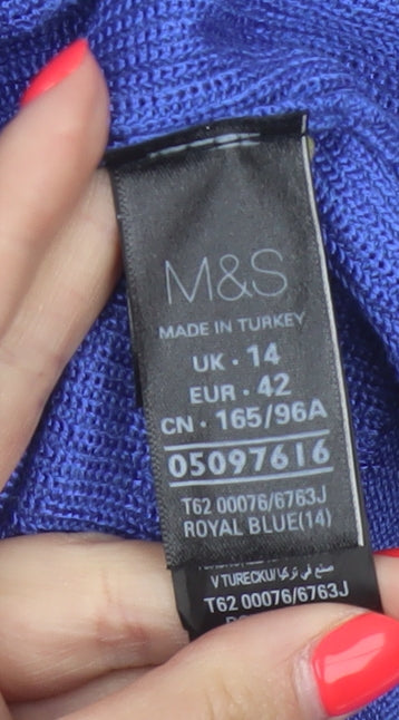 Marks & Spencer Women Blue UK 14 Short Sleeve Knit Jumper Button Detail
