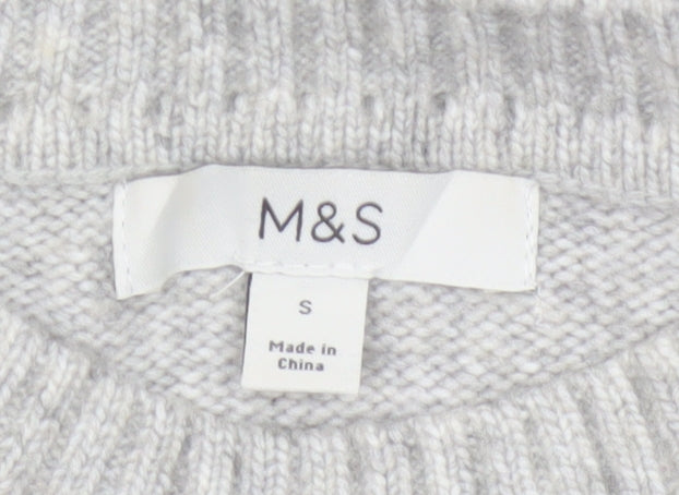 Marks & Spencer Women Grey S Cable-Knit Crew Neck Pullover Jumper