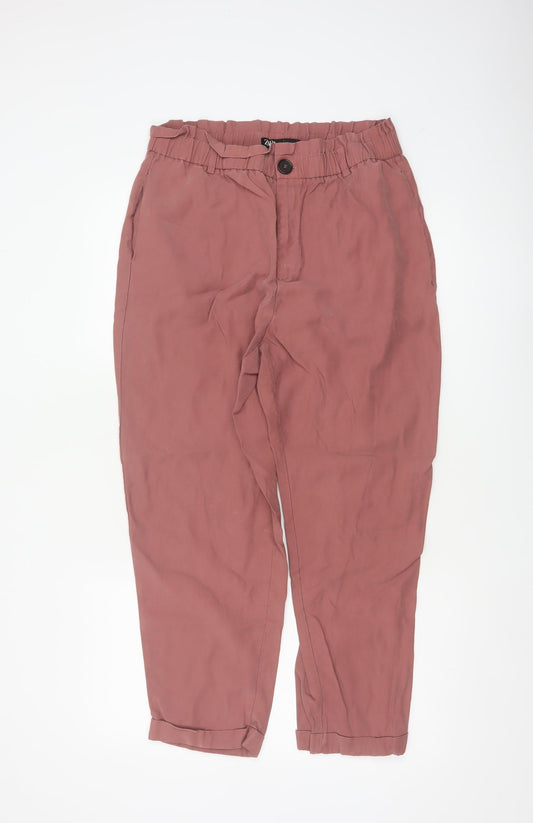 Zara Women’s Pink XL Paperbag Tapered Trousers Elastic Waist