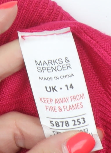 Marks and Spencer Women Pink UK 14 V-Neck Button Knit Cardigan