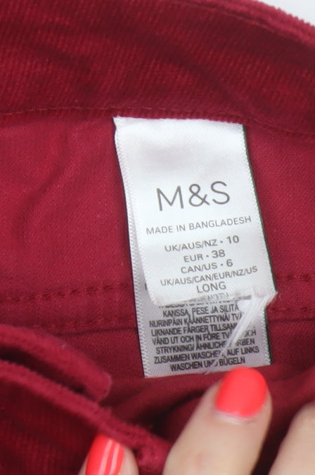 Marks and Spencer Women Red Corduroy Straight Trousers UK 10