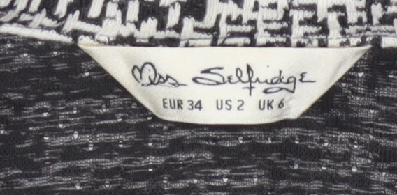 Additional view of Miss Selfridge Women Black White UK 6 Long Open Knit Jacket Geometric