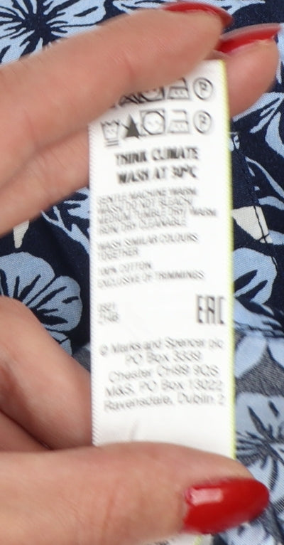 Marks & Spencer Men Blue Floral Hawaiian Cotton Shirt S Regular
