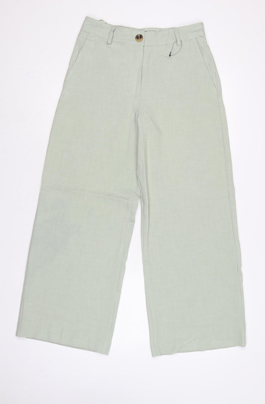 Marks & Spencer Women’s Pale Apple Green UK 10 Short Wide-Leg Trousers