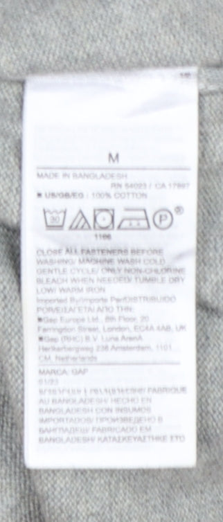 Gap Men's Grey M Cotton Collared Henley Knit Jumper Long Sleeve