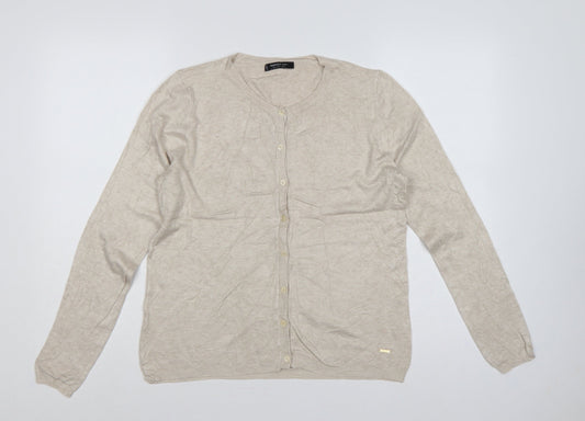 Mango Women Beige M Button Front Long Sleeve Knit Cardigan