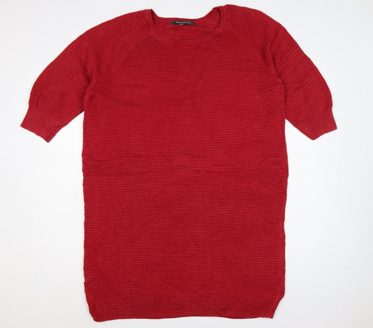 Additional front view of French Connection Women Red M Knee Length Jumper Dress Cotton Knit