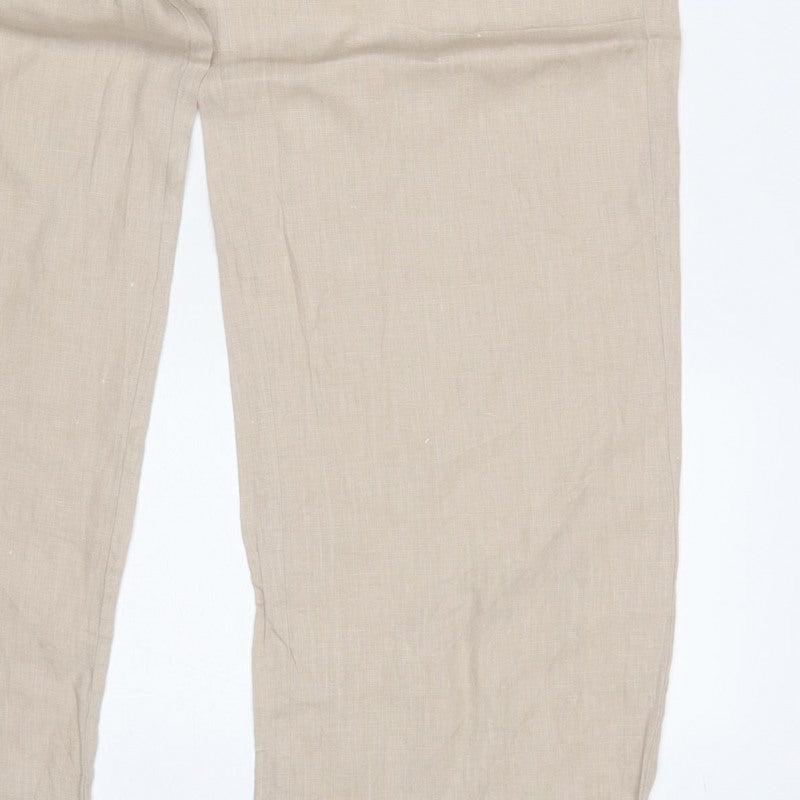 Zara Women Beige M Wide Leg Drawstring Relaxed Trousers