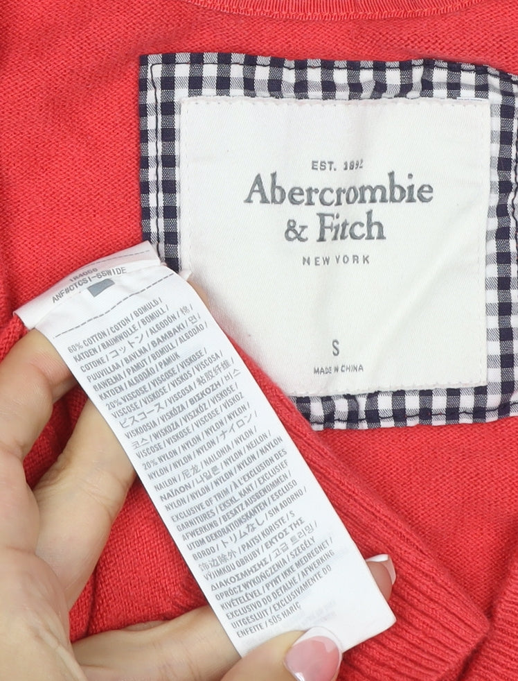 Abercrombie & Fitch Women Red S V-Neck Button Pocket Cardigan