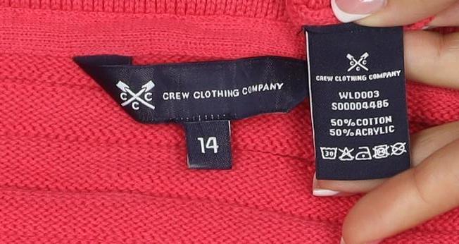 Brand and care label for Crew Clothing Pink, size 14, Cotton Blend Crew Neck Jumper