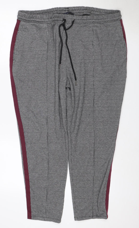 Marks and Spencer Women Black Mixed UK 20 Check Tapered Jogger Trousers