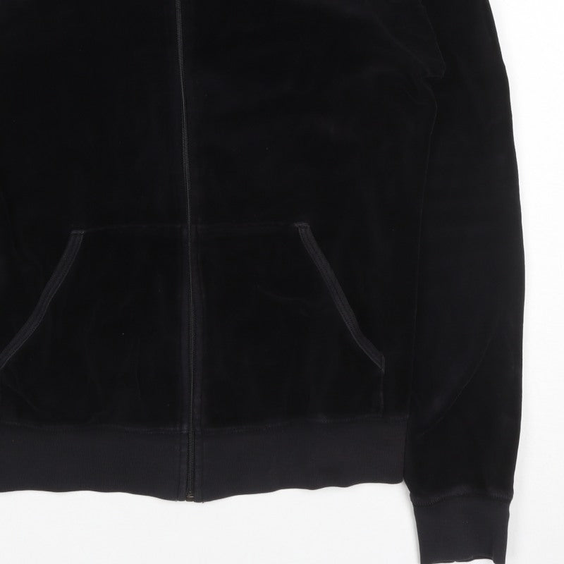 Juicy Couture Women Black L Velour Full Zip Hooded Hoodie Pockets