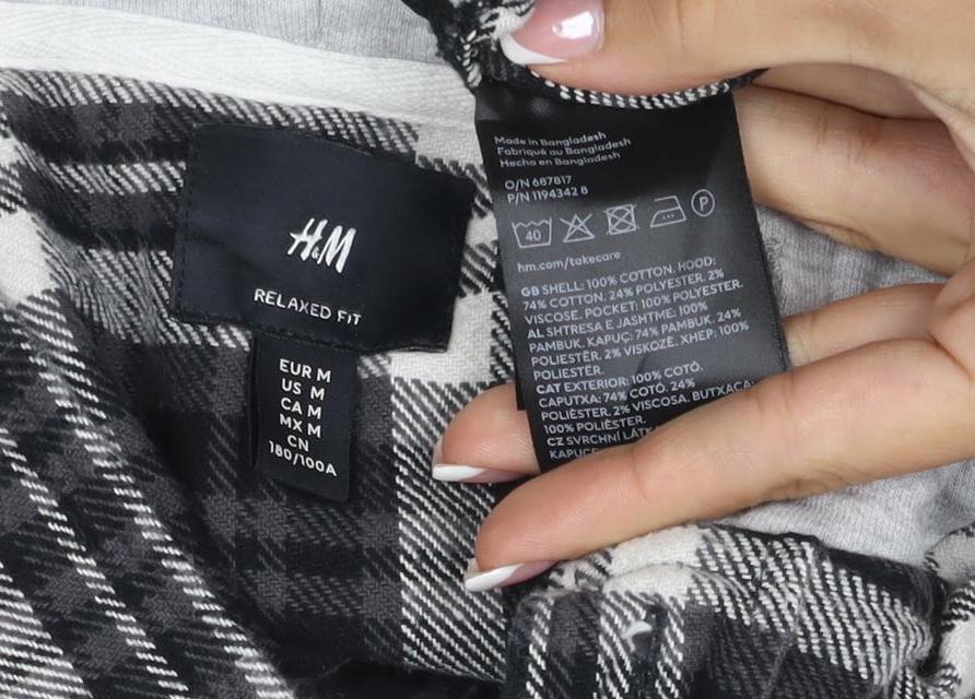 H&M Men’s Black Grey Plaid Hooded Shacket Jacket Size M