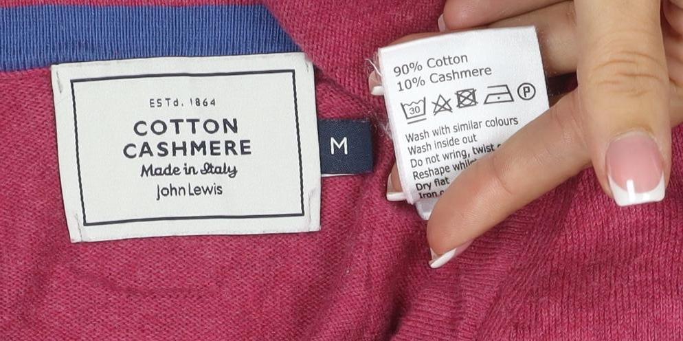 John Lewis Men’s Pink Cotton Cashmere V-Neck Pullover Jumper M