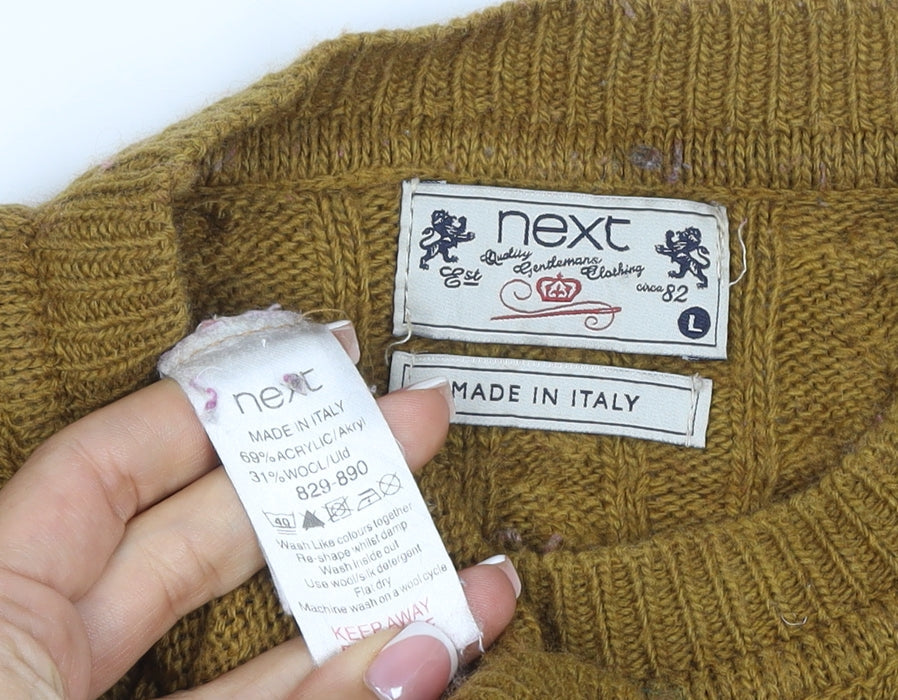 Next Men’s Brown L Cable-Knit Crew Neck Wool Blend Jumper