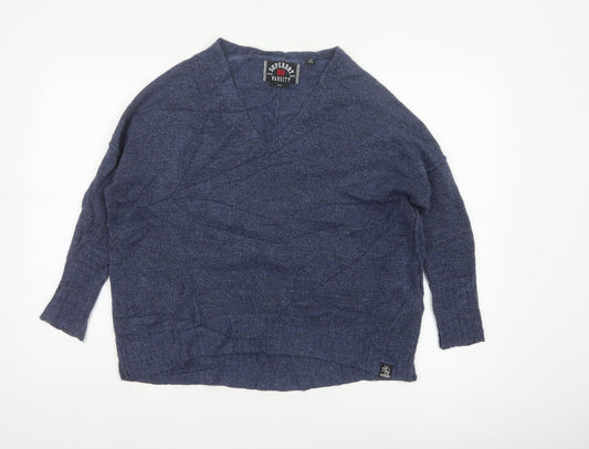 Additional front view of Superdry unisex blue s v-neck varsity logo knit jumper