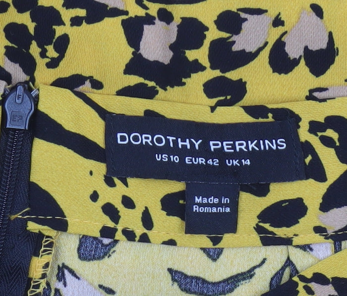 Additional view of Dorothy Perkins Women Yellow Animal Print UK 14 High Rise Pencil Skirt
