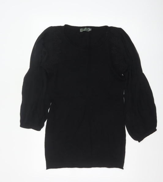 Mint Velvet Women Black UK 14 Embroidered Silk Sleeve Knit Tunic Jumper