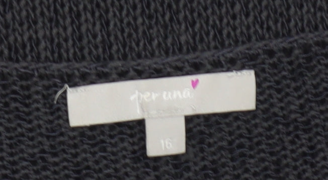Marks and Spencer Women Black Size 16 Open Knit Raglan Pullover Jumper