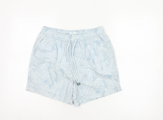 Additional front view of Next men’s blue leaf print swim shorts, size S, drawstring