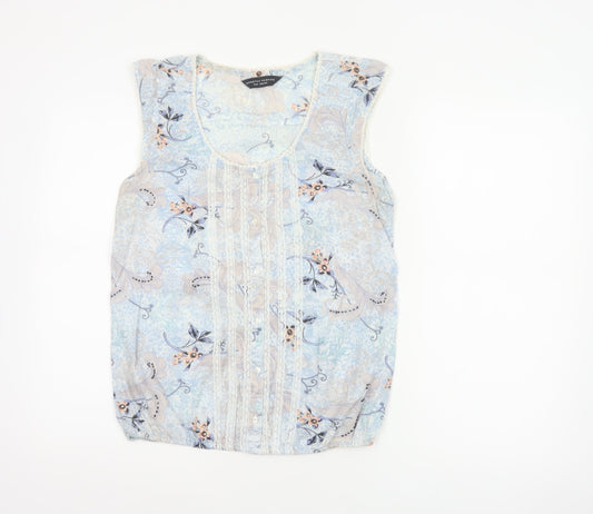 Additional front view of Dorothy Perkins Women Blue Floral Lace Sleeveless Blouse UK 12