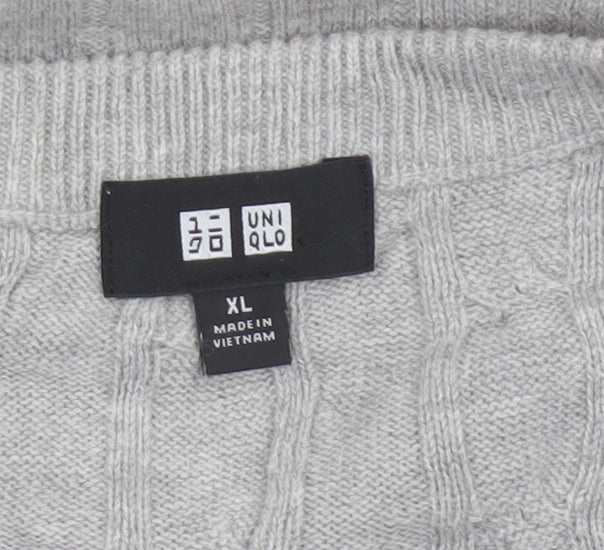 Uniqlo Men Grey XL Cable Knit Cotton Cashmere Crew Neck Pullover Jumper