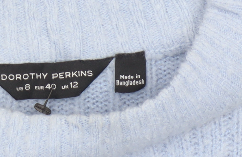 Dorothy Perkins Women Blue UK 12 Cable Knit Mock Neck Jumper