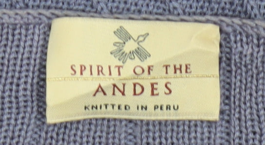 Spirit of the Andes Women Purple S V-Neck Cotton Cable Knit Jumper