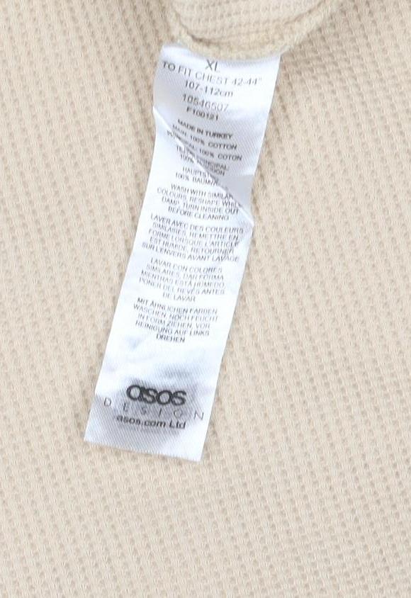 ASOS Men’s Beige XL Waffle Knit Mock Neck Pullover Sweatshirt
