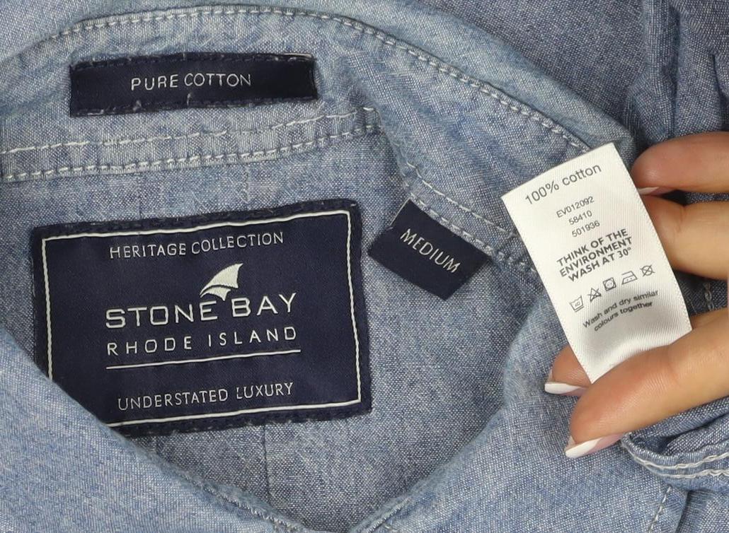 Stone Bay Men’s Blue M Cotton Chambray Short Sleeve Button-Up Shirt