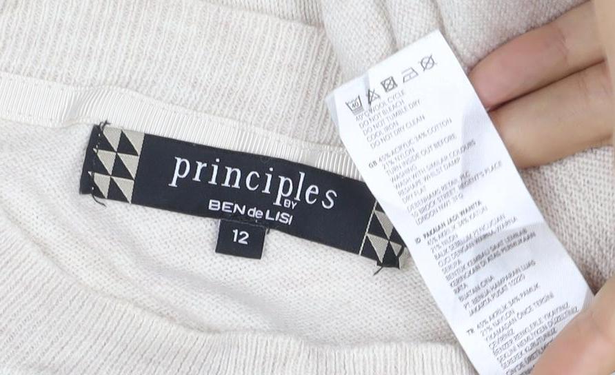 Brand and care label for Principles Ben de Lisi Women Ivory, size 12, Mock Neck Knit Jumper