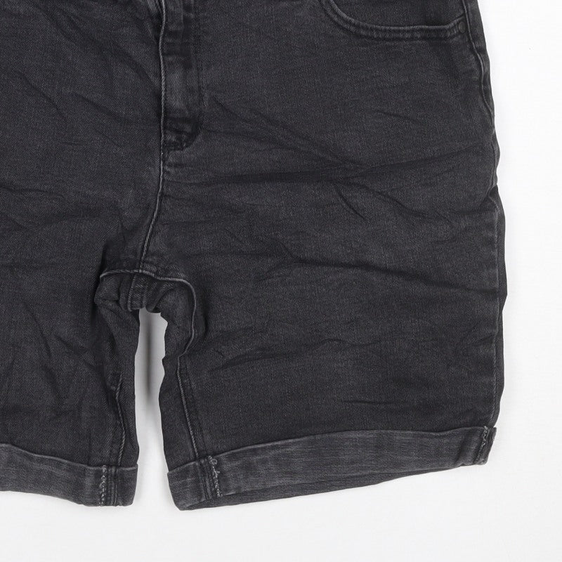 ANA Women’s Black Denim Bermuda Shorts UK 14 Petite 32in Waist Cuffed