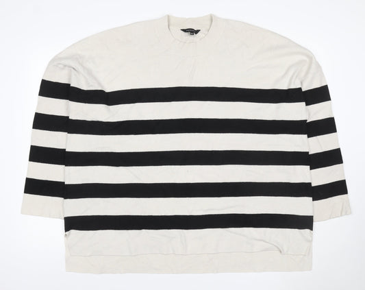 Peacocks Women’s Ivory Black Striped Mock Neck Knit Jumper 2XL