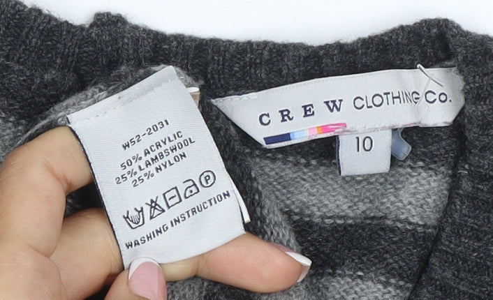 Brand and care label for Crew Clothing Women Grey Stripe, size 10, Cowl Neck Jumper Dress