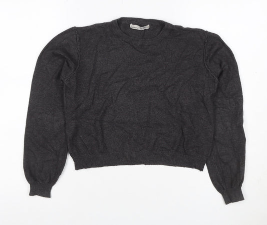 Pull&Bear Women’s Grey Size S Puff Sleeve Crew Neck Knit Jumper