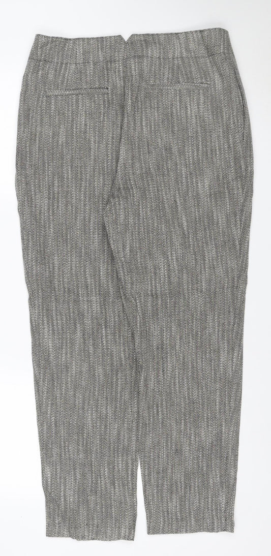 M&S Women Grey Mix UK 12 Regular Tapered Knit Cotton Trousers