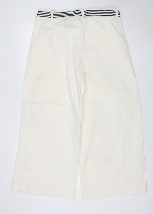 Marks and Spencer Women Ivory UK 16 Slim Wide-Leg Belted Trousers