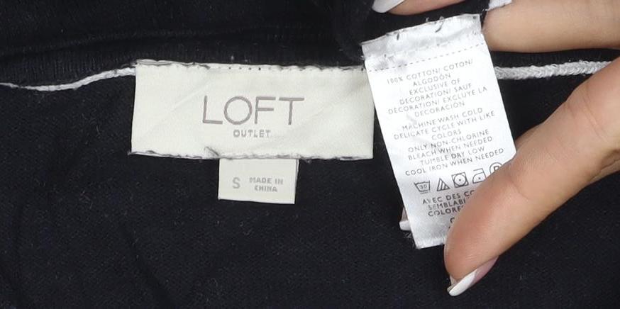 LOFT Women’s Black White Trim Cotton Button Cardigan Size S