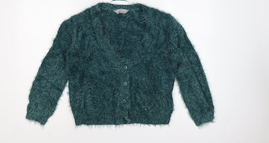 Dorothy Perkins Women Green UK 6 Button Knit Cardigan