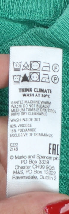 Marks and Spencer Women Green L Cable Knit Puff Sleeve Jumper
