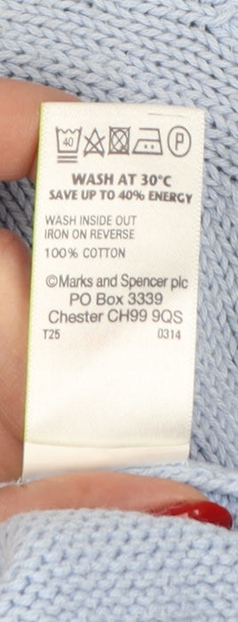 Marks and Spencer Women Blue UK 12 Cotton Crew Neck Raglan Jumper